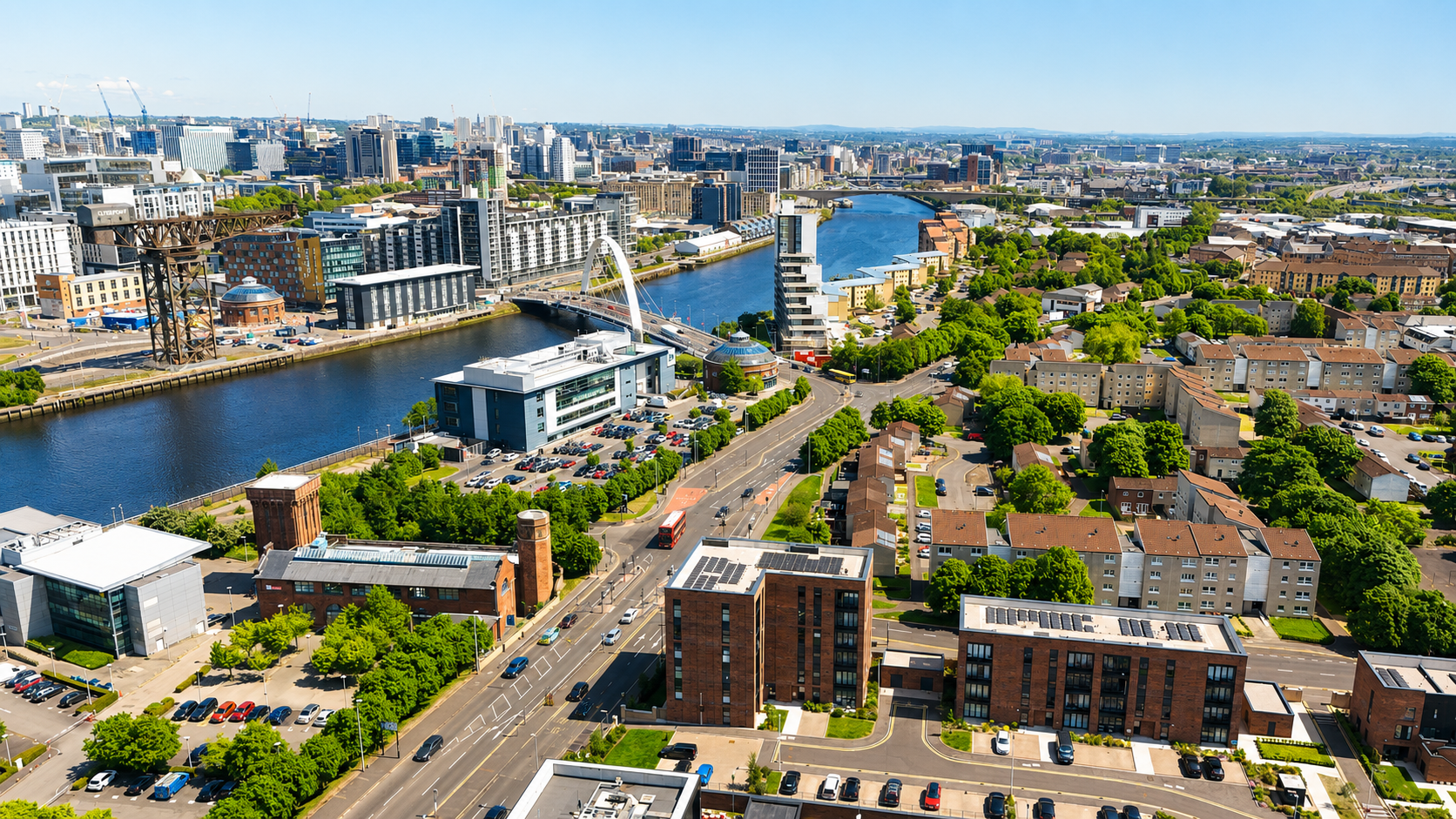 Aerial view across Glasgow and the River Clyde ahead of the Glasgow 2026 Commonwealth Games